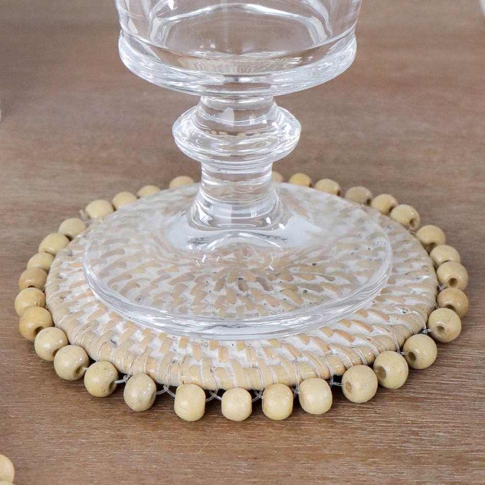 Set 4 Avoca Whitewash Rattan Coasters, decorative tableware