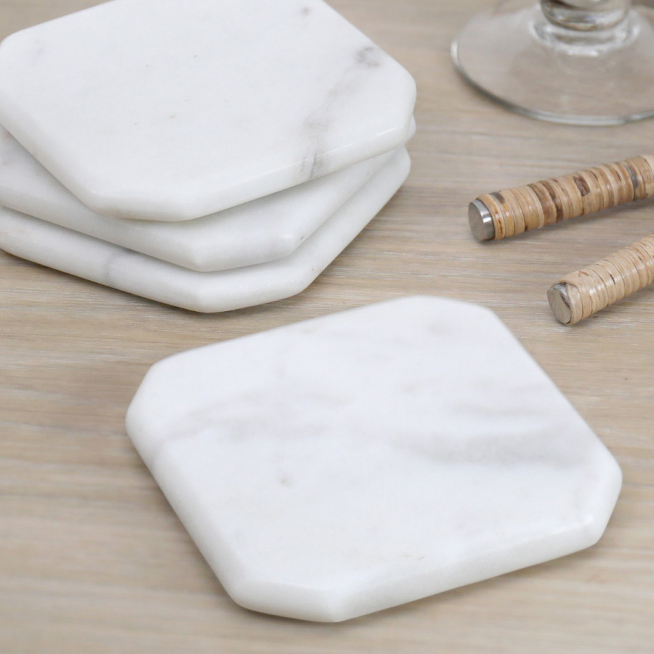 Set 4 Melita White Marble Coasters, decorative tableware