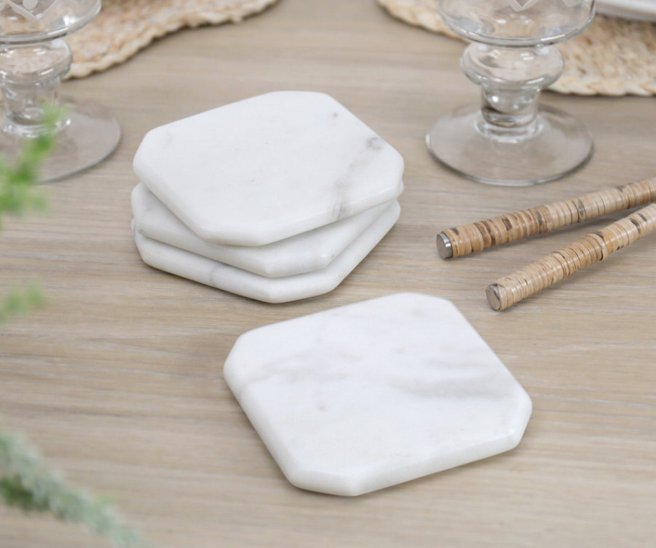 Set 4 Melita White Marble Coasters