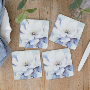 Set 4 Amalia Peony Coasters, a tabletop accessory designed to protect surfaces from drinkware