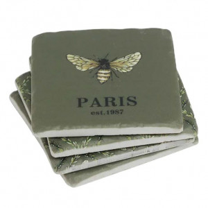 Set 4 Paris Bee Coasters, a tabletop accessory designed to protect surfaces from drinkware