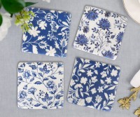 Set 4 Madrigal Blue Floral Coasters
