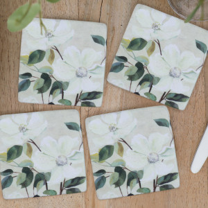 Set 4 Calista White Magnolias Coasters, a tabletop accessory for protecting surfaces