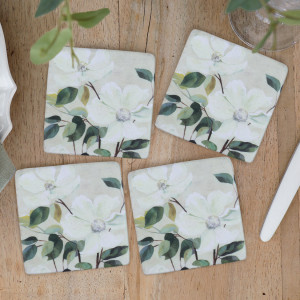 Set 4 Calista White Magnolias Coasters, decorative tableware