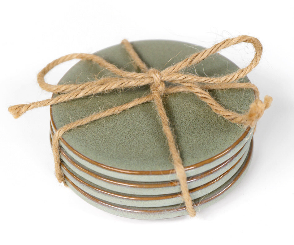Set 4 Sage Green Ceramic Coasters