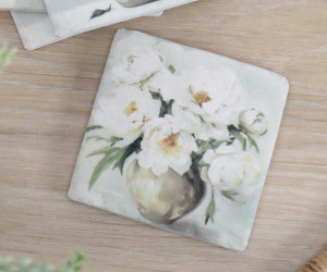 Set 4 Delphine White Peony Coasters