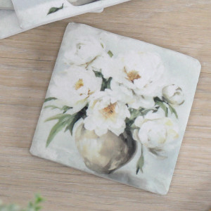 Set 4 Delphine White Peony Coasters, a tabletop accessory for protecting surfaces