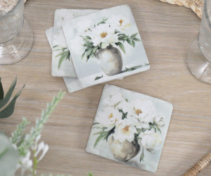 Set 4 Delphine White Peony Coasters