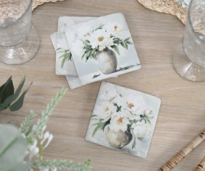 Set 4 Delphine White Peony Coasters