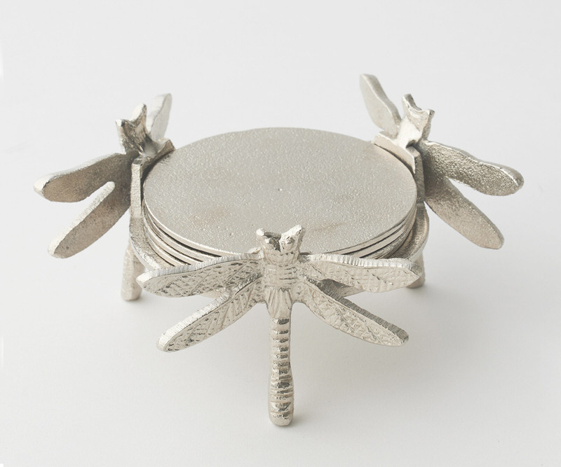 Set 4 Dragonfly Silver Coasters