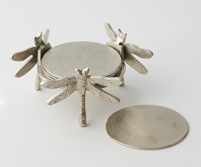 Set 4 Dragonfly Silver Coasters