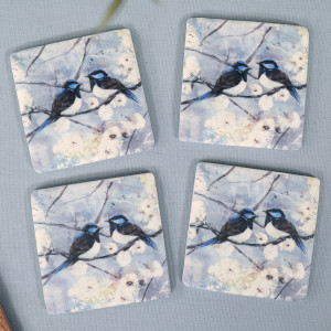 Set 4 Claremont Blue Fairy Wren Coasters, decorative tableware