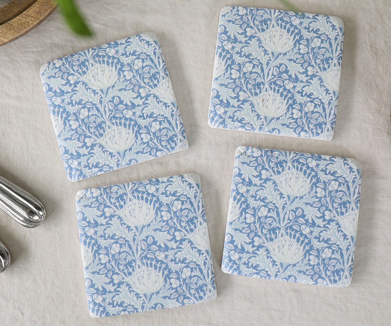 Set 4 Kelmscott Blue Baroque Coasters