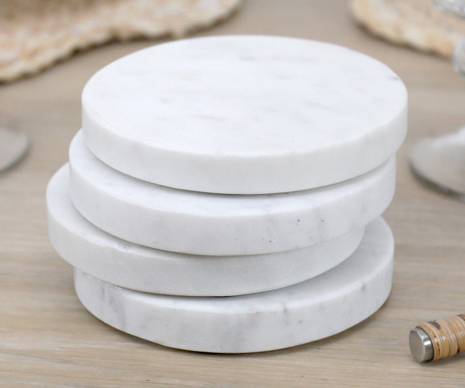 Set 4 Carmen Round White Marble Coasters