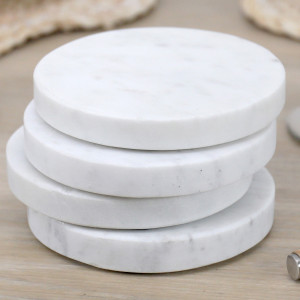 Set 4 Carmen Round White Marble Coasters