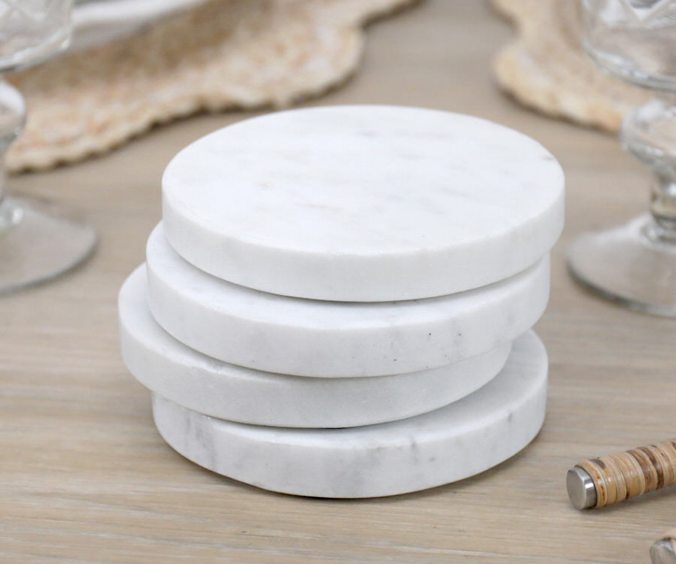 Set 4 Carmen Round White Marble Coasters
