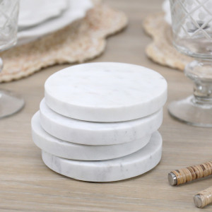 Set 4 Carmen Round White Marble Coasters