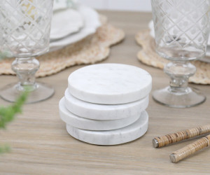 Set 4 Carmen Round White Marble Coasters
