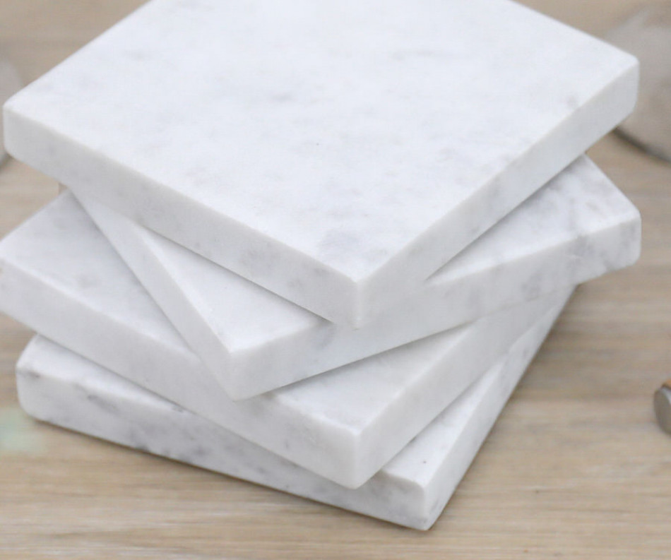 Set 4 Jamila Square White Marble Coasters