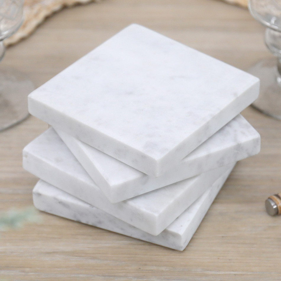 Set 4 Jamila Square White Marble Coasters, decorative tableware