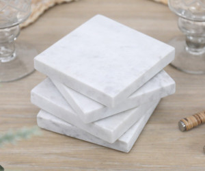 Set 4 Jamila Square White Marble Coasters
