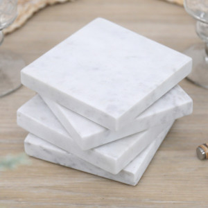 Set 4 Jamila Square White Marble Coasters, decorative tableware