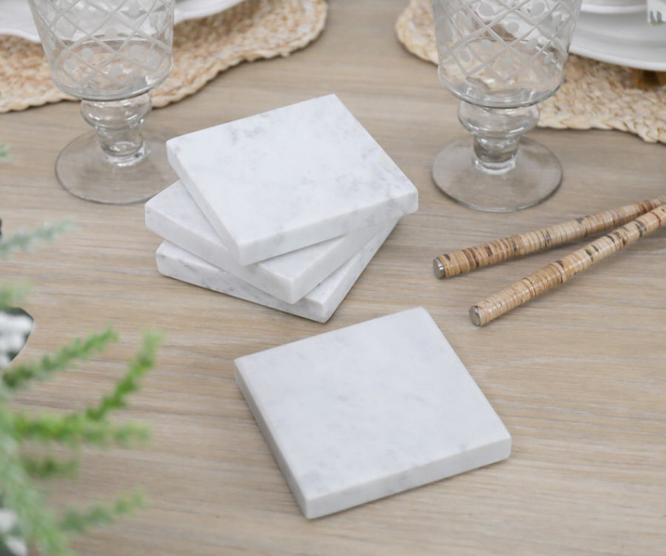 Set 4 Jamila Square White Marble Coasters