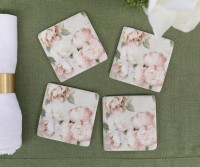 Set 4 White Peony Coasters