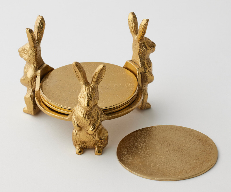 Set 4 Sherwood Rabbit Gold Coasters