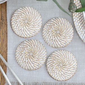 Set 4 Brooklyn Whitewash Rattan Coasters