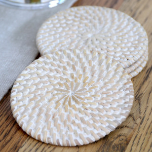 Set 4 Brooklyn Whitewash Rattan Coasters