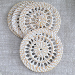Set 4 Fairlight Whitewash Rattan Coasters, decorative tableware