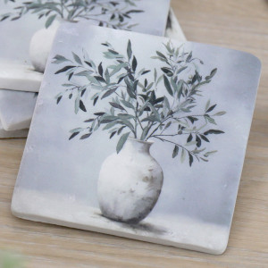 Set 4 Villa Verde Olive Leaf Coasters, a tabletop accessory for protecting surfaces