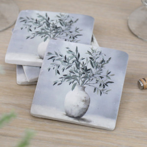 Set 4 Villa Verde Olive Leaf Coasters, decorative tableware