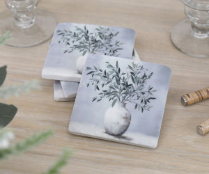 Set 4 Villa Verde Olive Leaf Coasters