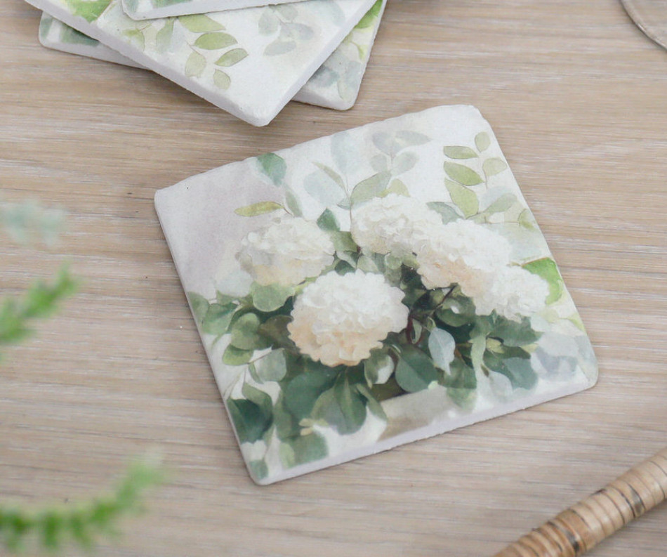 Set 4 Lisette White Hydrangea Coasters