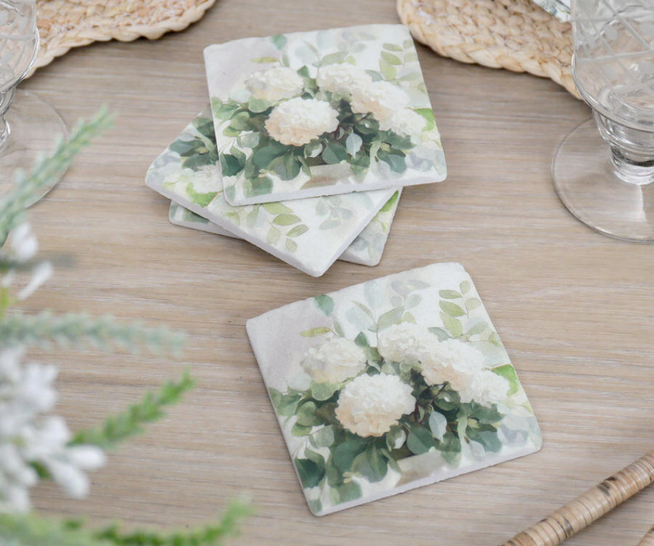 Set 4 Lisette White Hydrangea Coasters