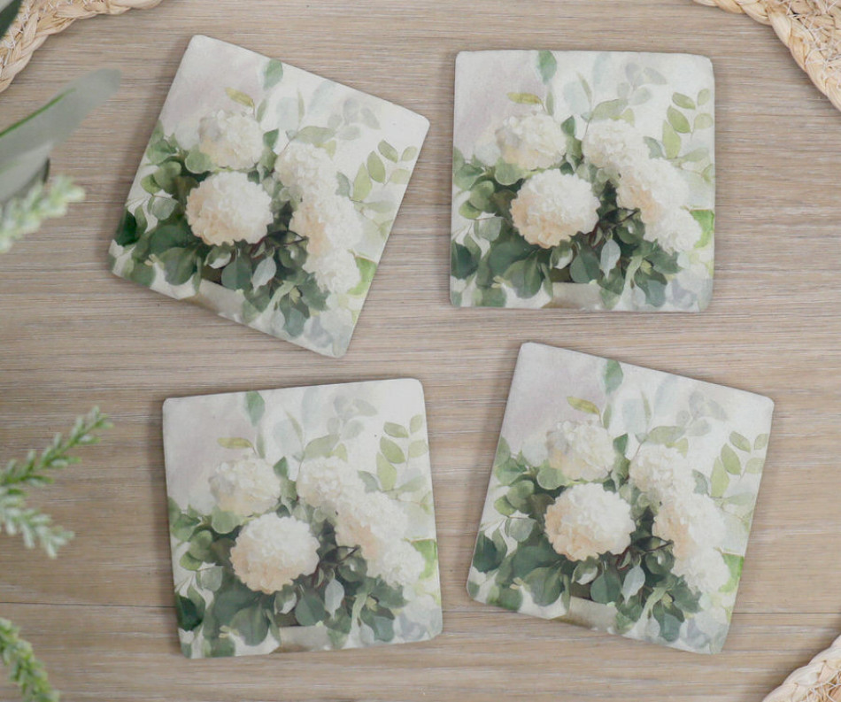 Set 4 Lisette White Hydrangea Coasters