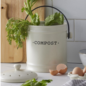Darley Cream Ceramic Compost Bin, highlighting the product's distinctive form and defining design