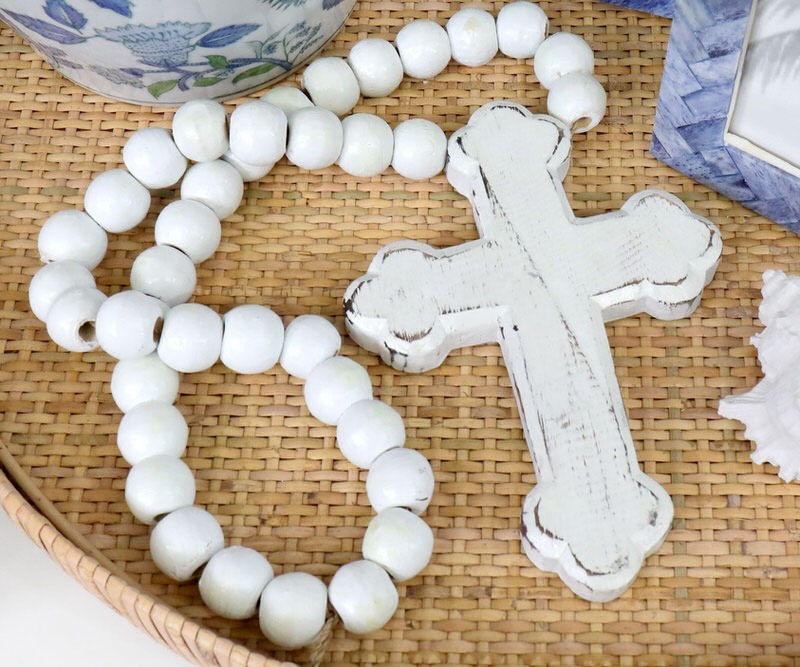 Palermo White Wooden Cross Beads Garland