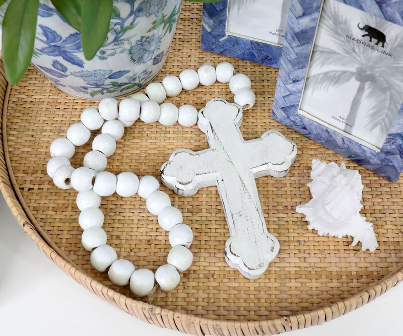 Palermo White Wooden Cross Beads Garland