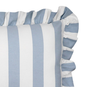 Lyla Sky Blue Stripe Ruffle Cushion, a decorative soft furnishing for a sofa, chair or bed