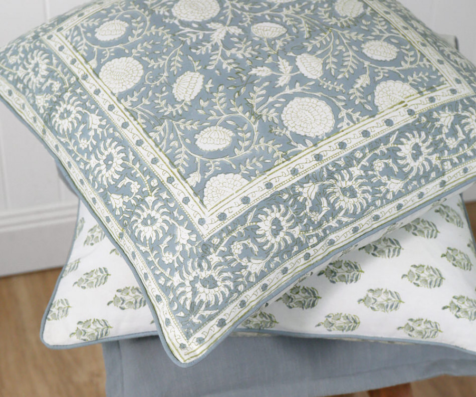 Samara Denim Blue Blockprint Cushion
