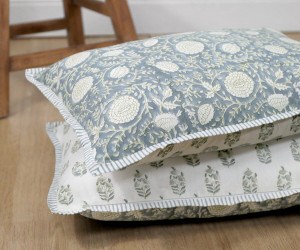 Lumbar Samara Denim Blue Blockprint Cushion