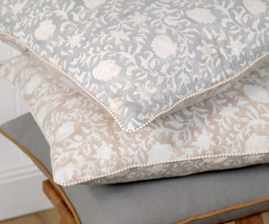 Shalimar Taupe Blockprint Cushion - Reversible