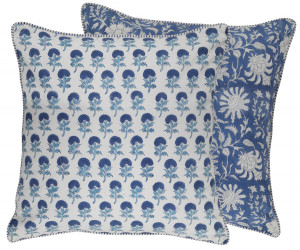 Aranya Blue Blockprint Cushion - Reversible