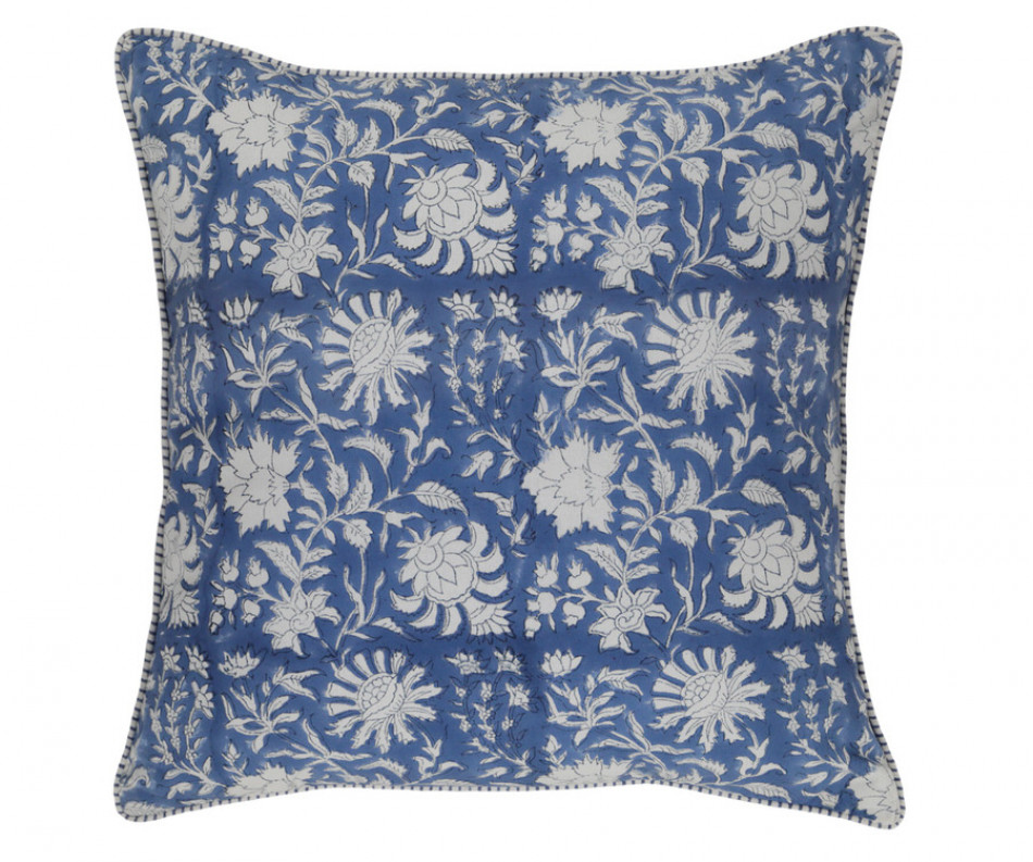 Aranya Blue Blockprint Cushion - Reversible