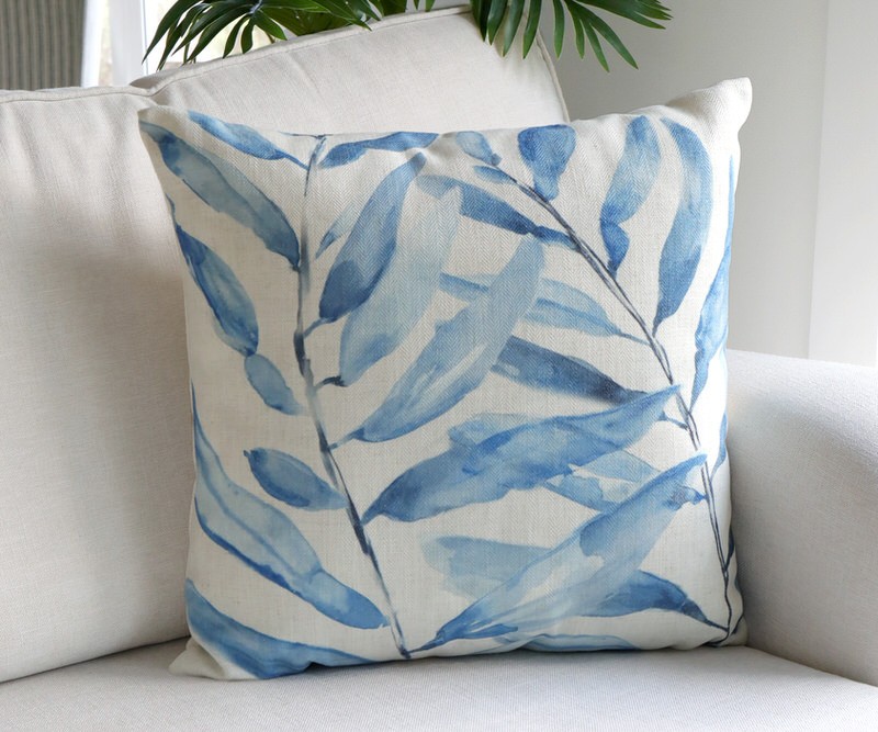 Sarasota Blue Leaf Cushion