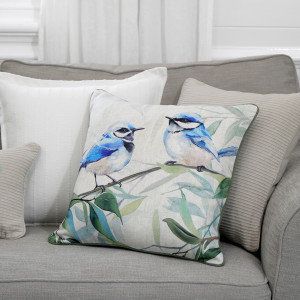 Woodland Blue Fairy Wrens Cushion, a comfortable interior accessory designed to add colour and texture