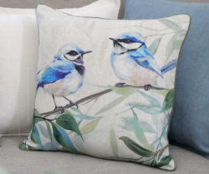 Woodland Blue Fairy Wrens Cushion